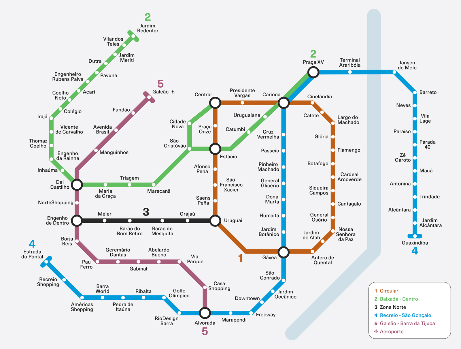 Mapa de uma proposta de extensão do metrô do Rio.